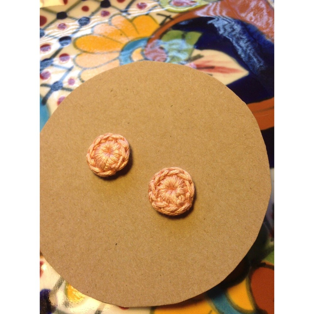 Crochet Button Earrings ~ Baby Pink ~ Crochet Boho Studs